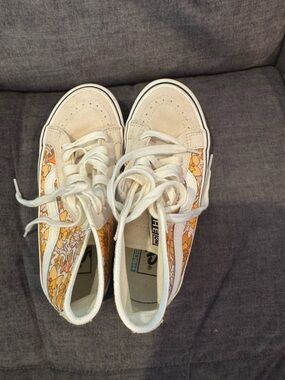 Vans High-Top Sneakers in Cream and Yellow Floral Pattern
